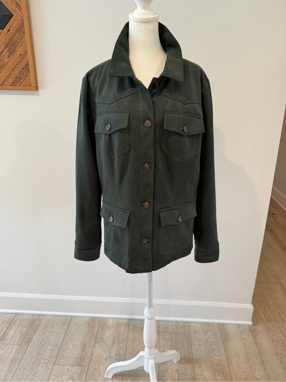 Kut from the Kloth Olive Green Utility Jacket with Buttoned Flap Pockets